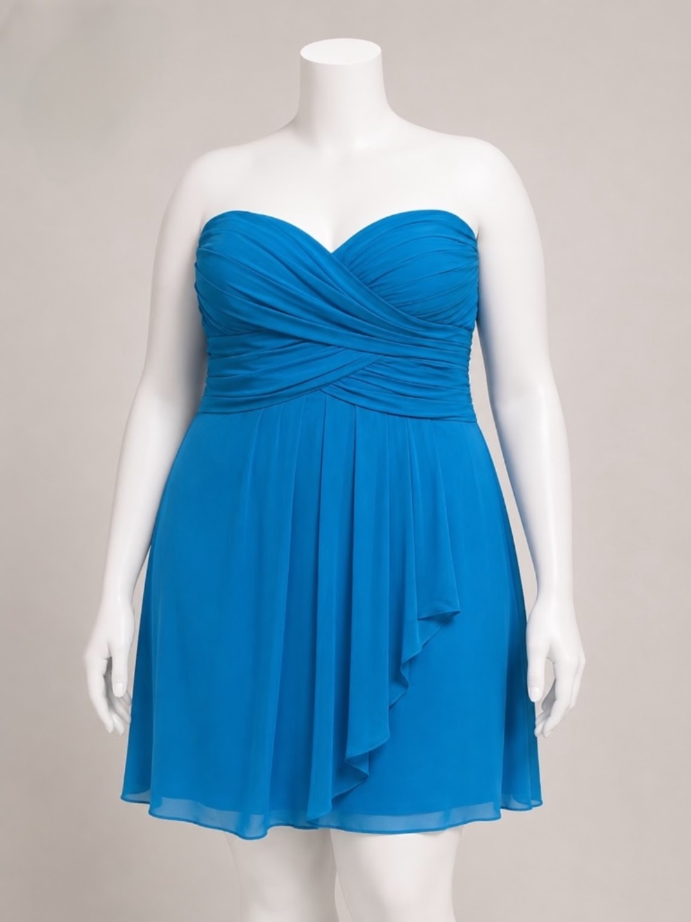 Davids Bridal F14847 Blue Strapless Front Cascade Crinkle Chiffon Dress Size 18